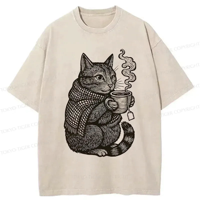 Kyoto-Lion Autumn Cat Washed T-Shirt
