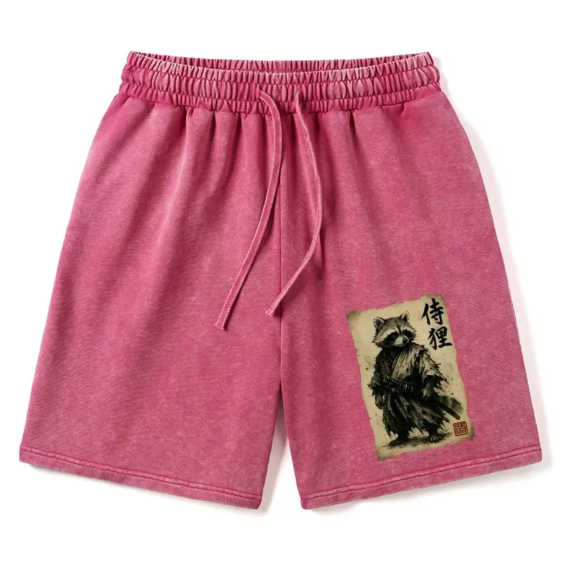 Retro Samurai Washed Shorts for Summer