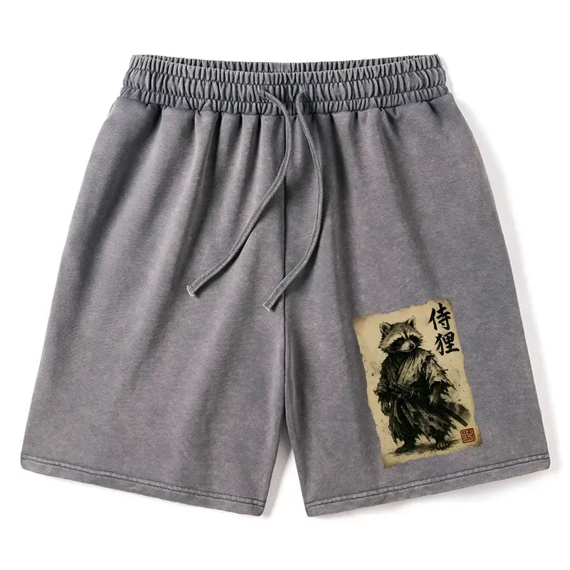 Kyoto-Lion Retro Raccoon Samurai Washed Shorts