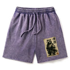 Retro Samurai Washed Shorts for Summer