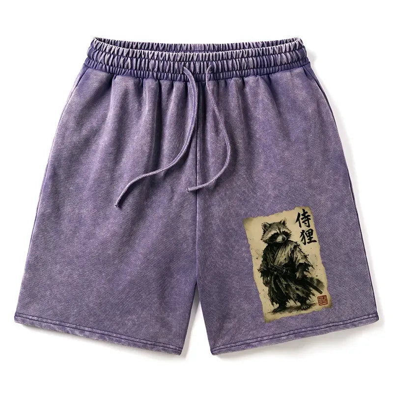 Retro Samurai Washed Shorts for Summer