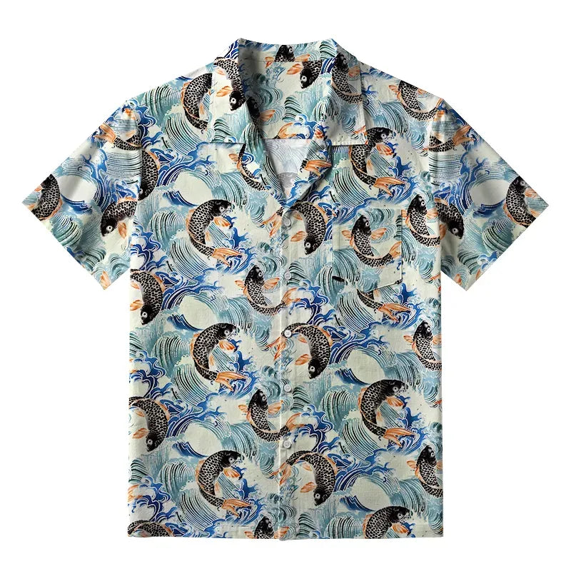 Kyoto-Lion Koi Wave Dance Aloha Hawaiian Shirt