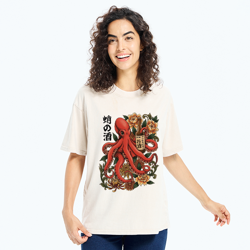 Vintage Washed Octopus T-Shirt for Streetwear