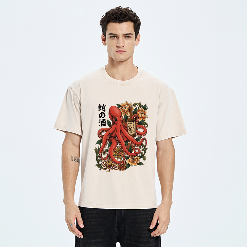 Vintage Washed Octopus T-Shirt for Streetwear