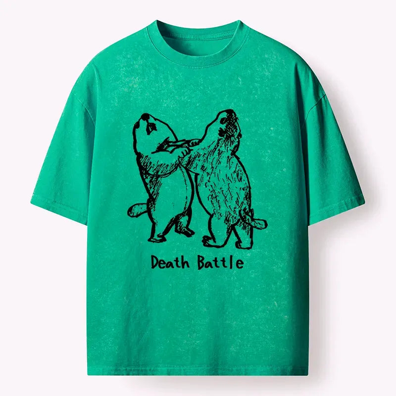 Kyoto-Lion Groundhog Fighting Washed T-Shirt