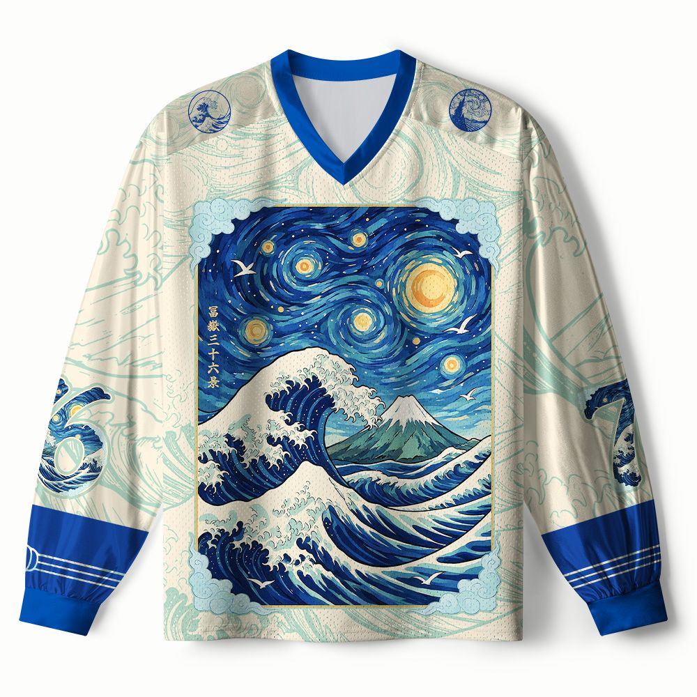 Kyoto-Lion Starry Waves of Kanagawa Paneled Long Sleeve Jersey