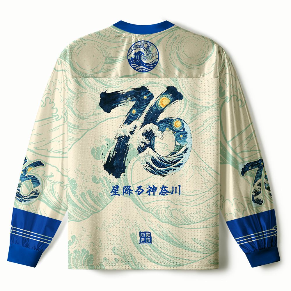 Kyoto-Lion Starry Waves of Kanagawa Paneled Long Sleeve Jersey