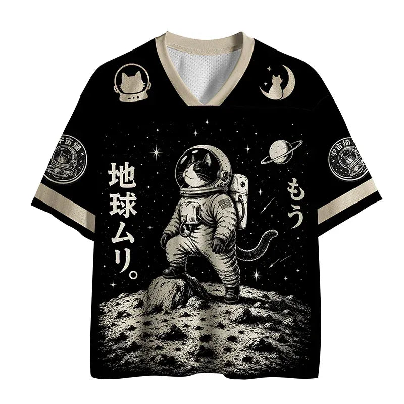 Kyoto-Lion Cool Space Cat Kanji Mesh Jersey