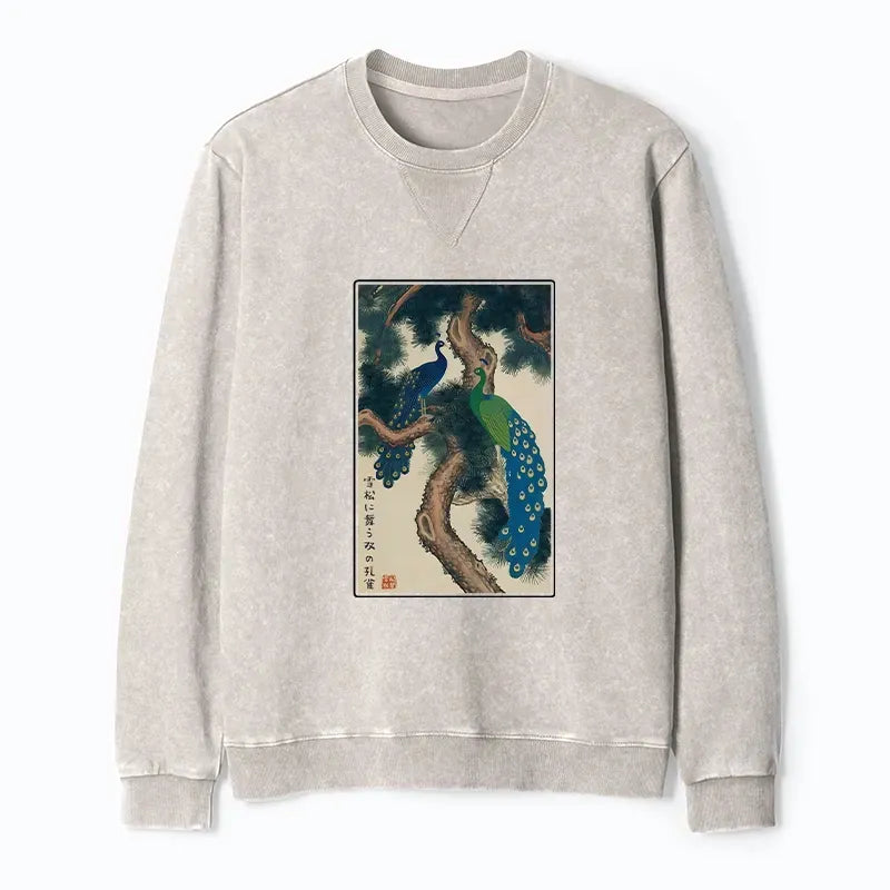 Snowy Pines Peacocks Sweatshirt for Streetwear