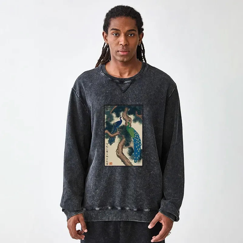 Snowy Pines Peacocks Sweatshirt for Streetwear