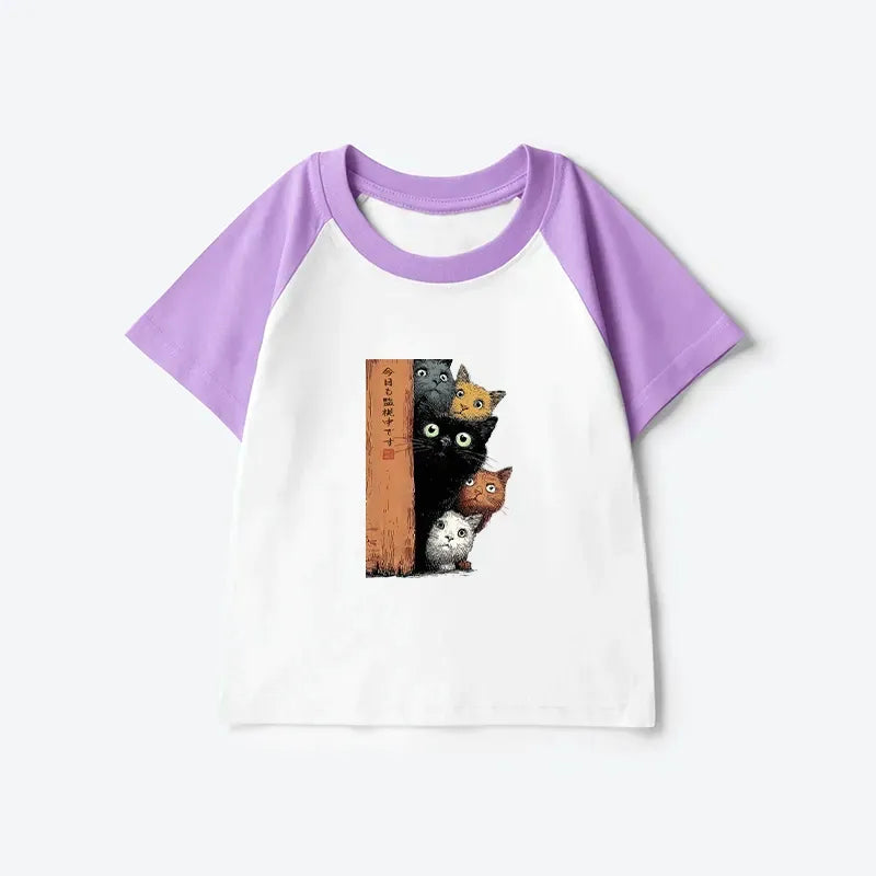 Five Cats Japanese Kids Raglan T-shirt