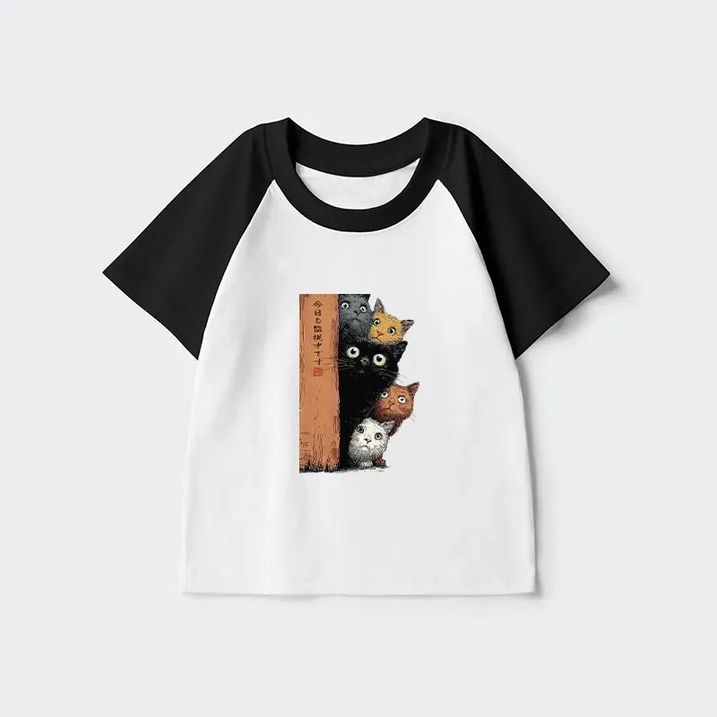 Five Cats Japanese Kids Raglan T-shirt