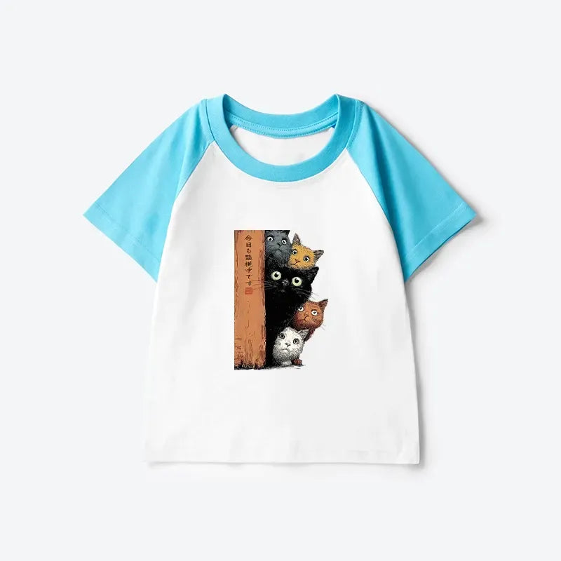Five Cats Japanese Kids Raglan T-shirt
