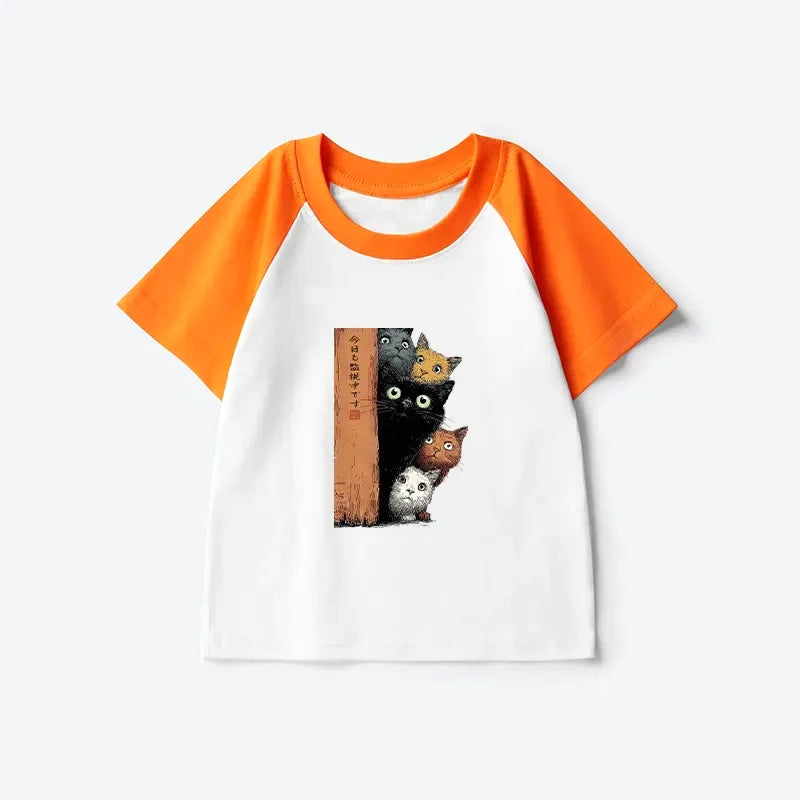 Five Cats Japanese Kids Raglan T-shirt