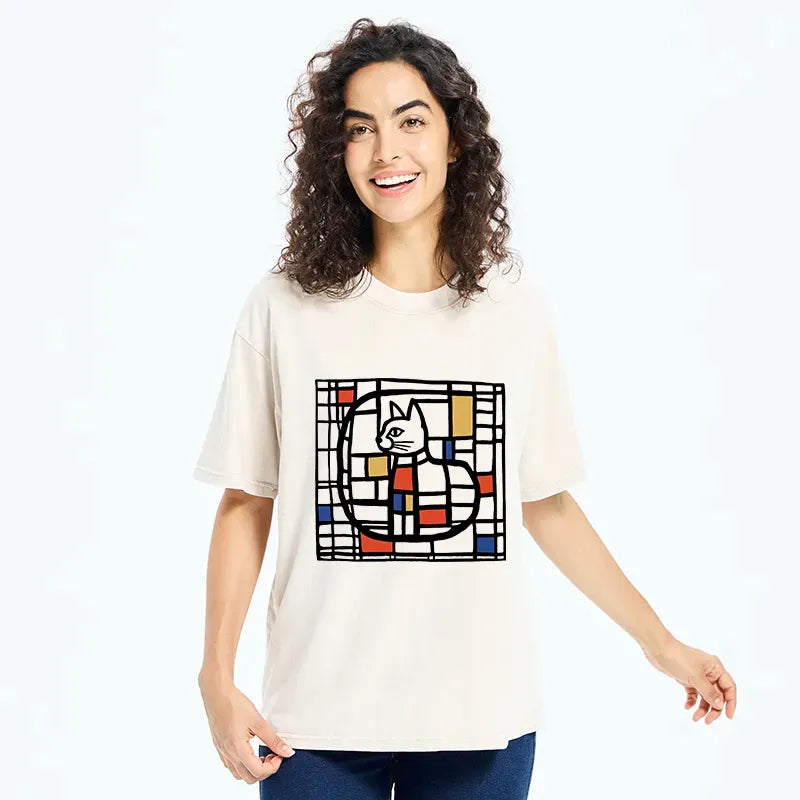 Mondrian cat tshirt for streetwear