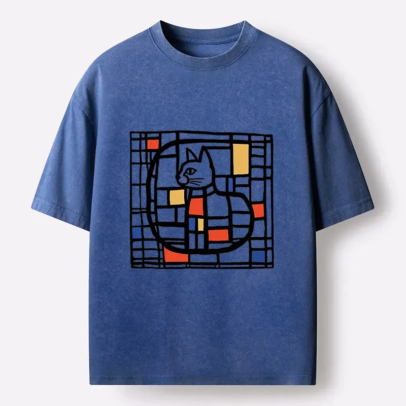 Kyoto-Lion Mondrian's Cat Washed T-Shirt