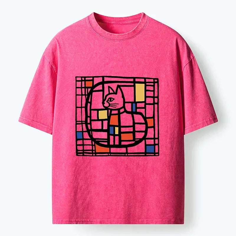 Mondrian cat tshirt for streetwear
