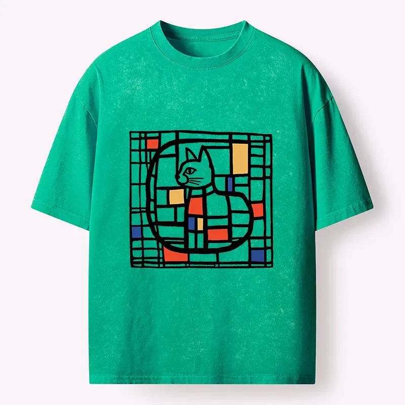 Mondrian cat tshirt for streetwear