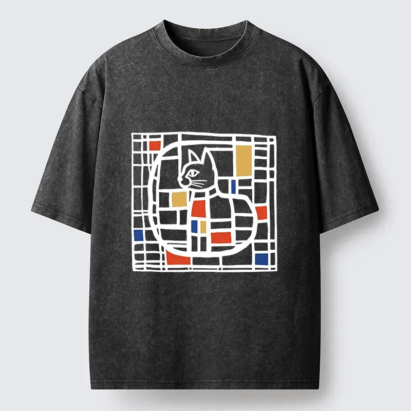 Mondrian cat tshirt for streetwear
