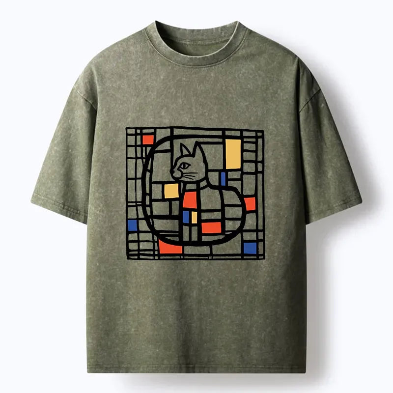 Mondrian cat tshirt for streetwear