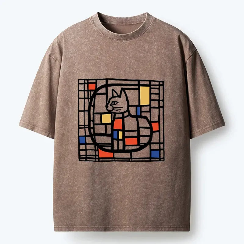 Mondrian cat tshirt for streetwear