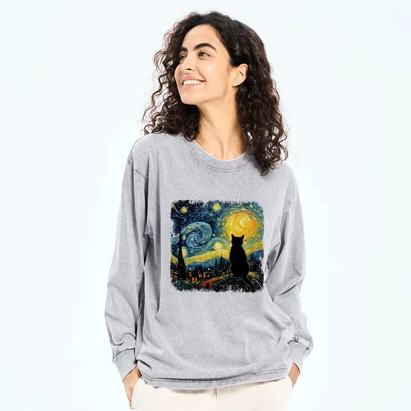 Starry Night Cat Ukiyo-e Sweatshirt