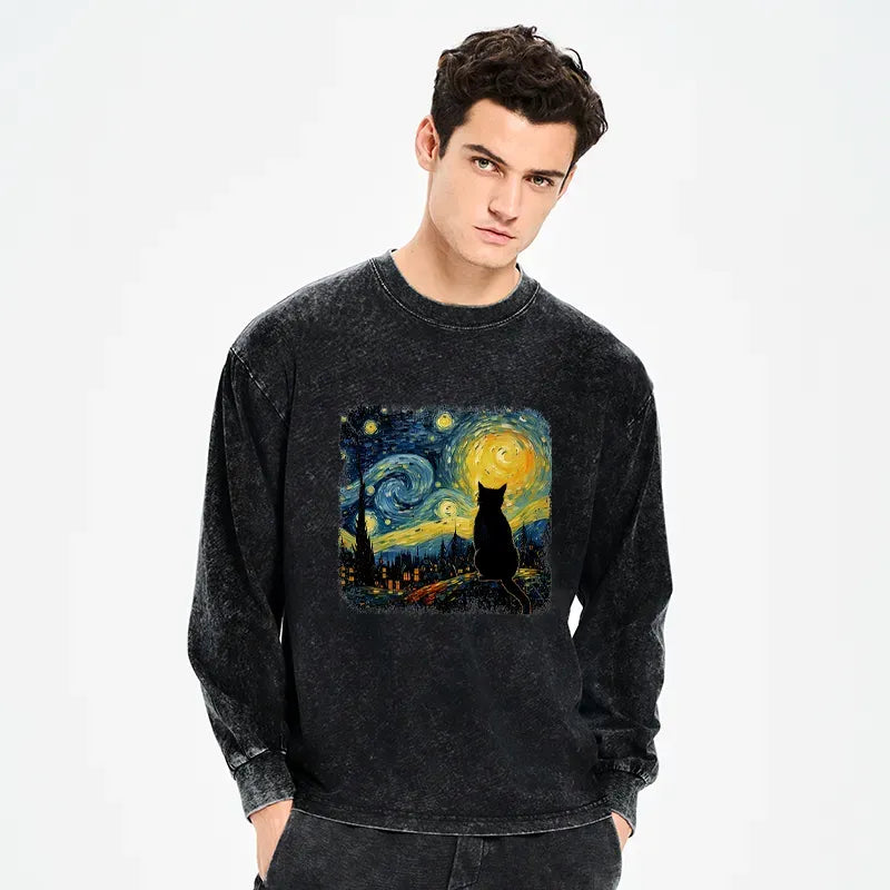 Vintage Wash Cat Tee for Daily Wear
