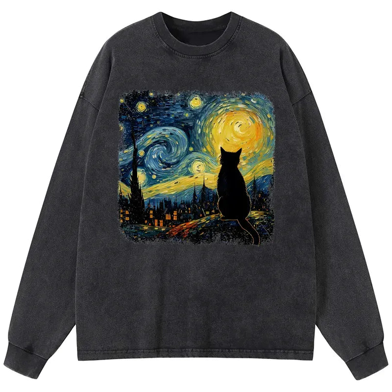 Starry Night Cat Ukiyo-e Sweatshirt