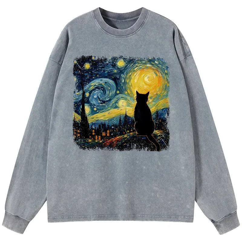 Starry Night Cat Ukiyo-e Sweatshirt