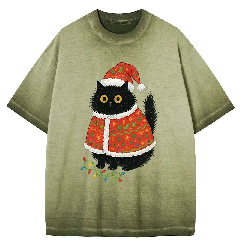 japanese cat wearing santa hat t shirt for holiday special
