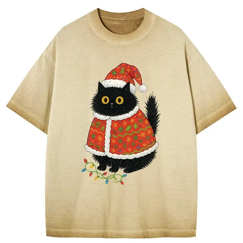 japanese cat wearing santa hat t shirt for holiday special