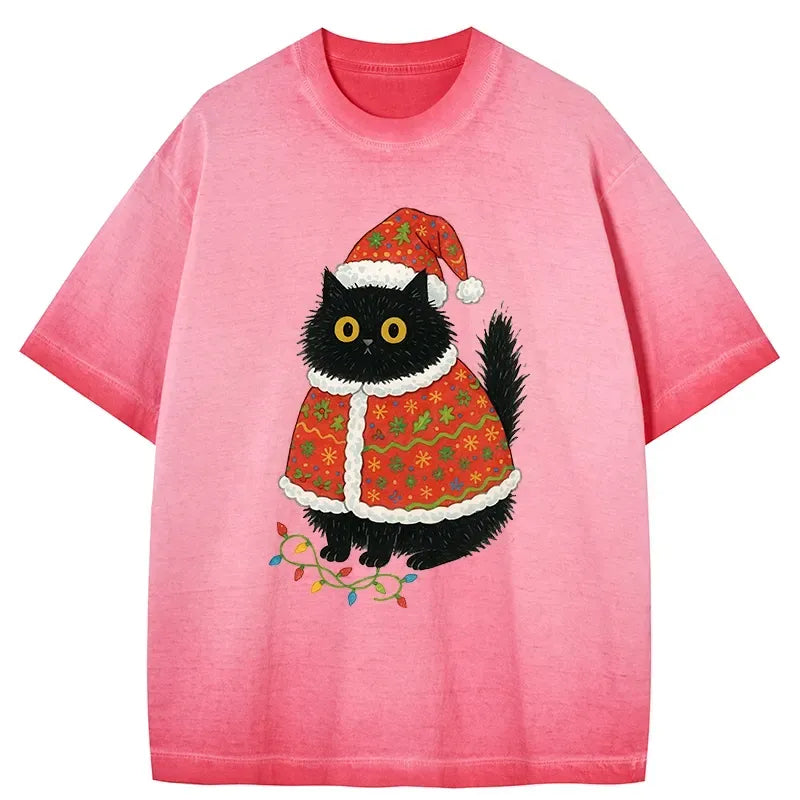 japanese cat wearing santa hat t shirt for holiday special