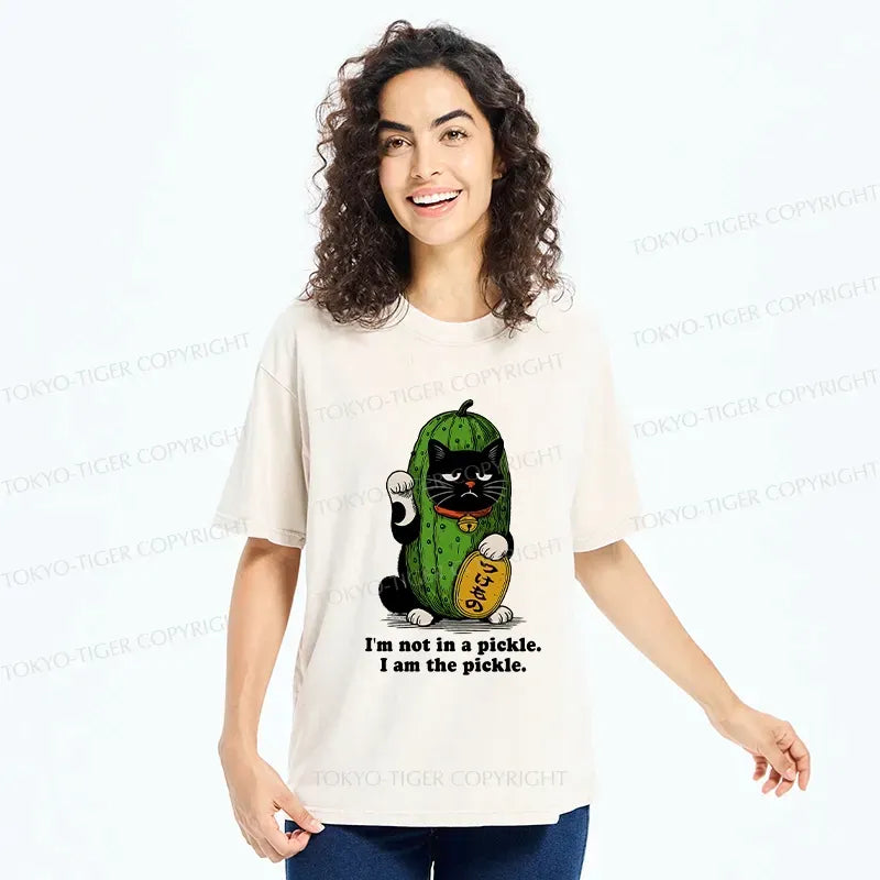 Kyoto-Lion Funny Pickle Lucky Cat Washed T-Shirt