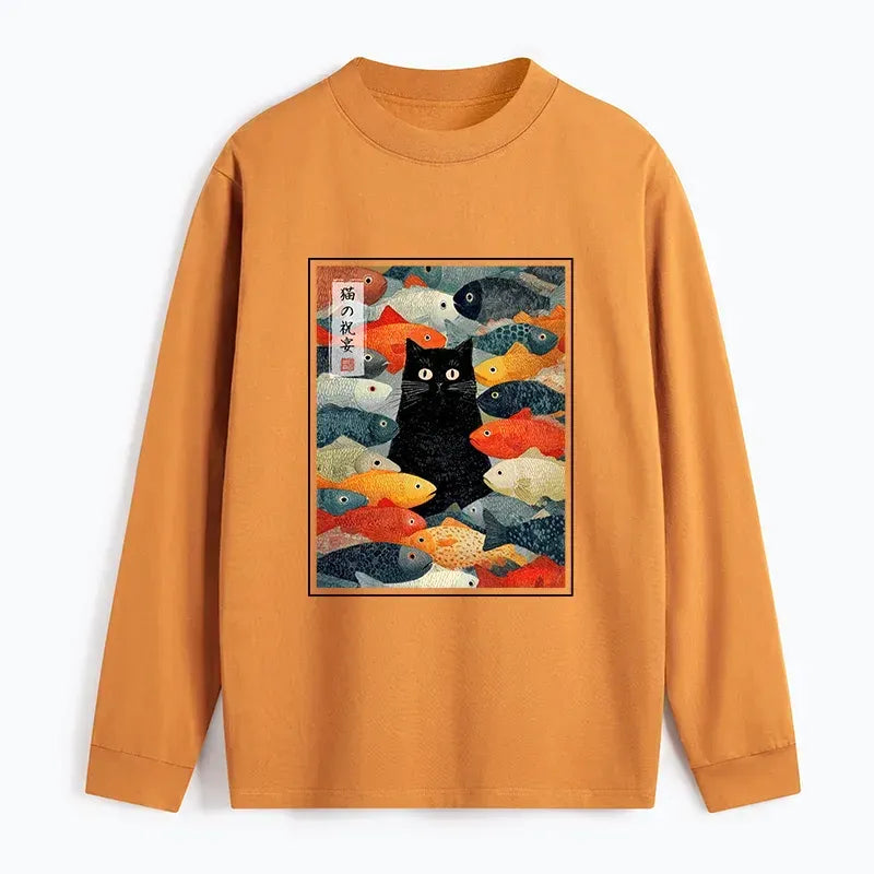 Unisex cotton long sleeve with Japanese art