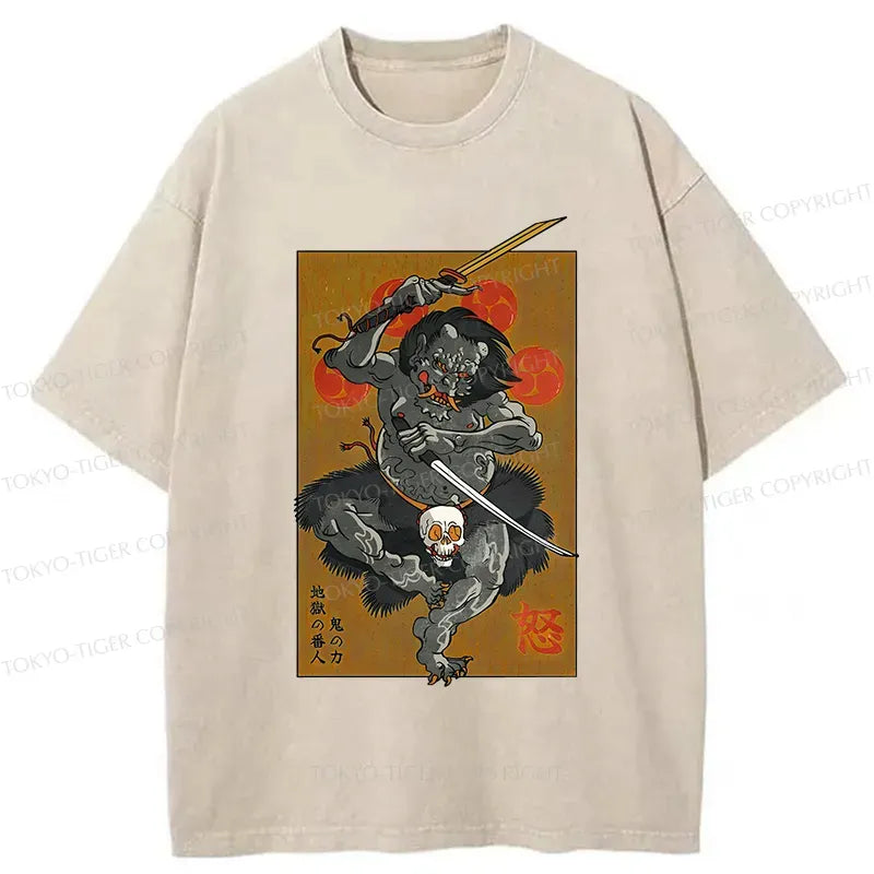 Kyoto-Lion Japanese Yokai Hell Ghost Washed T-Shirt