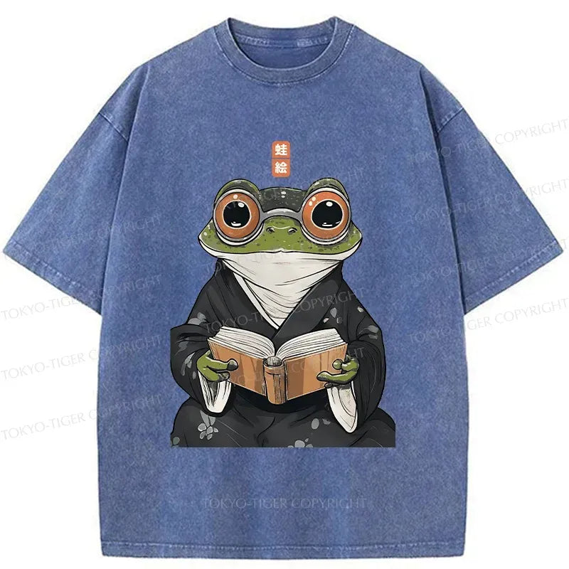 Kyoto-Lion Frog Reading Washed T-Shirt