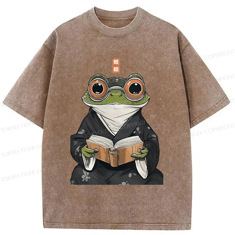 Kyoto-Lion Frog Reading Washed T-Shirt