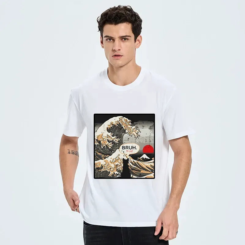 Great Wave Cat Bruh Tee for Gift for Him