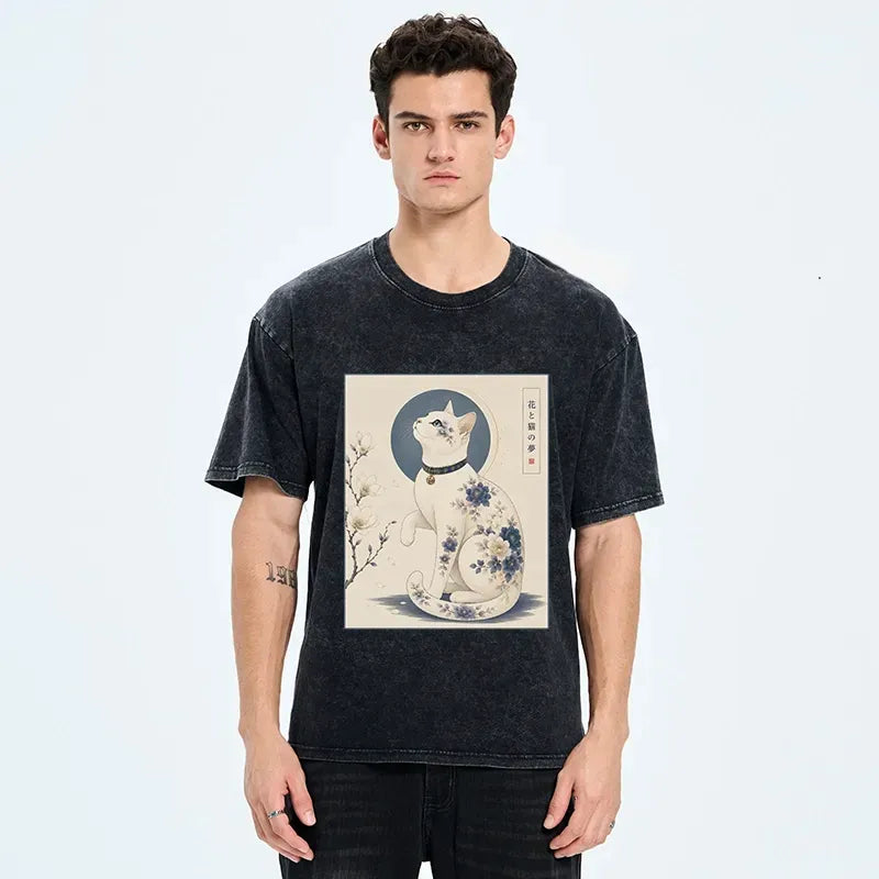 Trendy Vintage Ukiyo-e Cat T-Shirt for Summer
