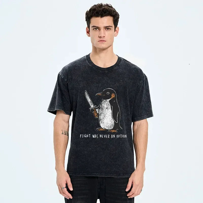 Kyoto-Lion Do Not Test The Cold Penguin Washed T-Shirt