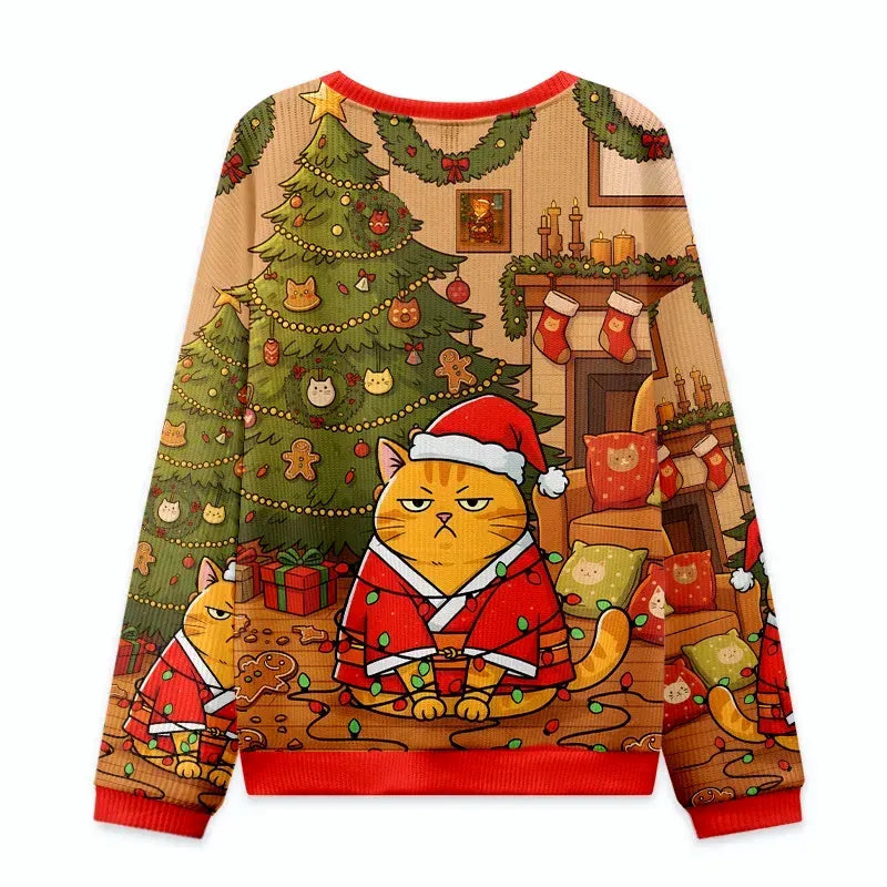 Kyoto-Lion Fat Cat Christmas Ugly Sweatshirt