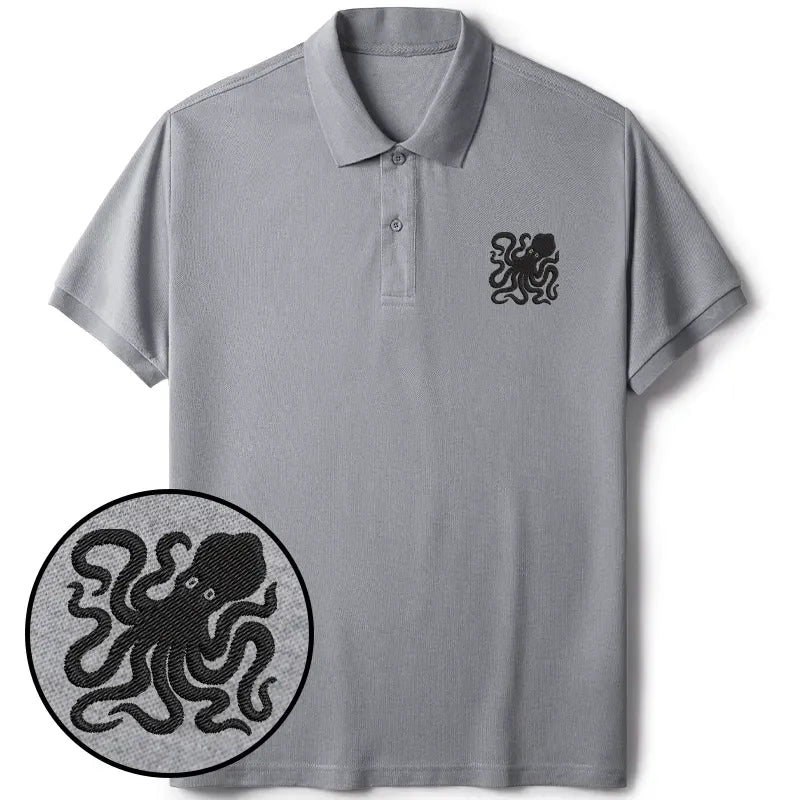 Kyoto-Lion Japanese Tako Embroidered Polo T-Shirt