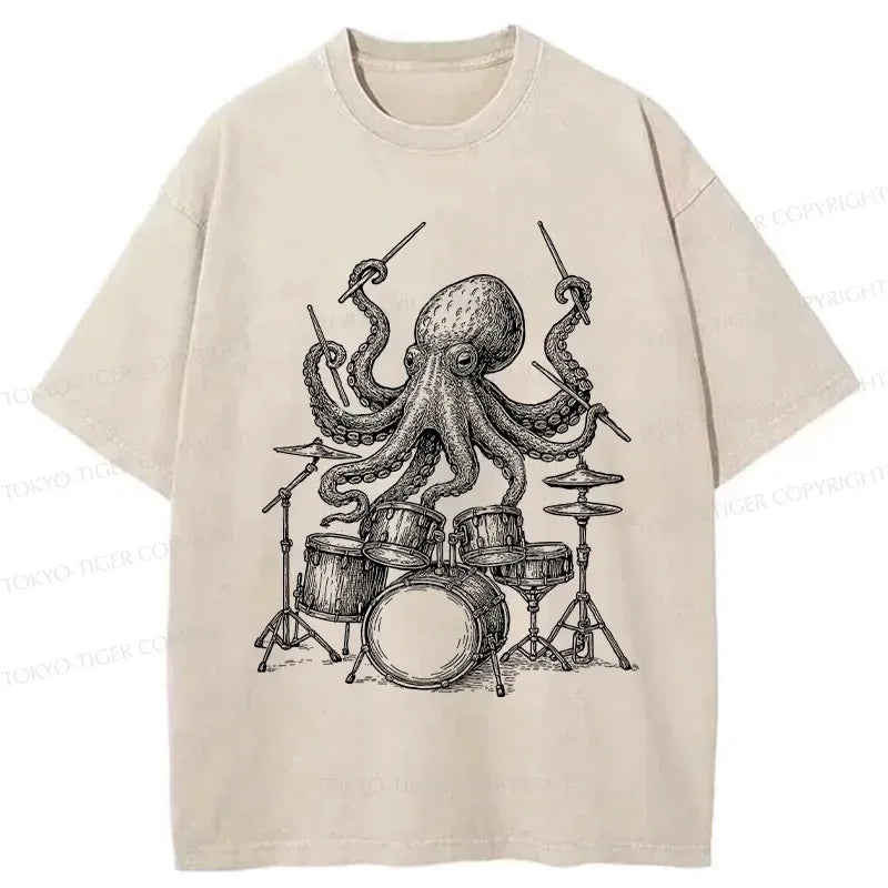 Kyoto-Lion Octopus Drummer Washed T-Shirt