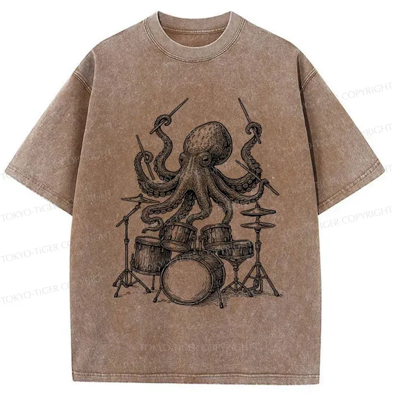 Kyoto-Lion Octopus Drummer Washed T-Shirt