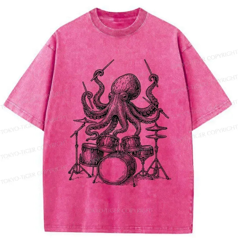 Japanese Octopus Drummer Washed T-Shirt