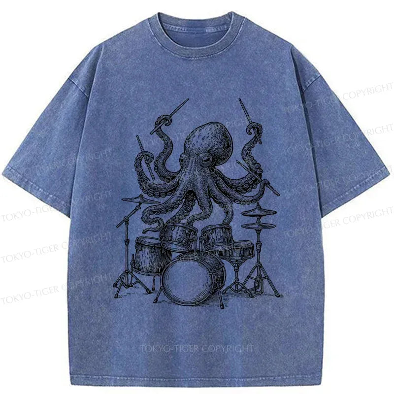 Kyoto-Lion Octopus Drummer Washed T-Shirt