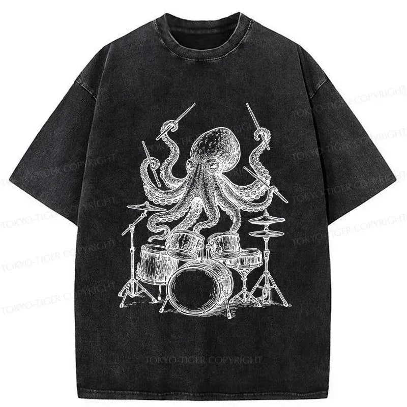 Japanese Octopus Drummer Washed T-Shirt