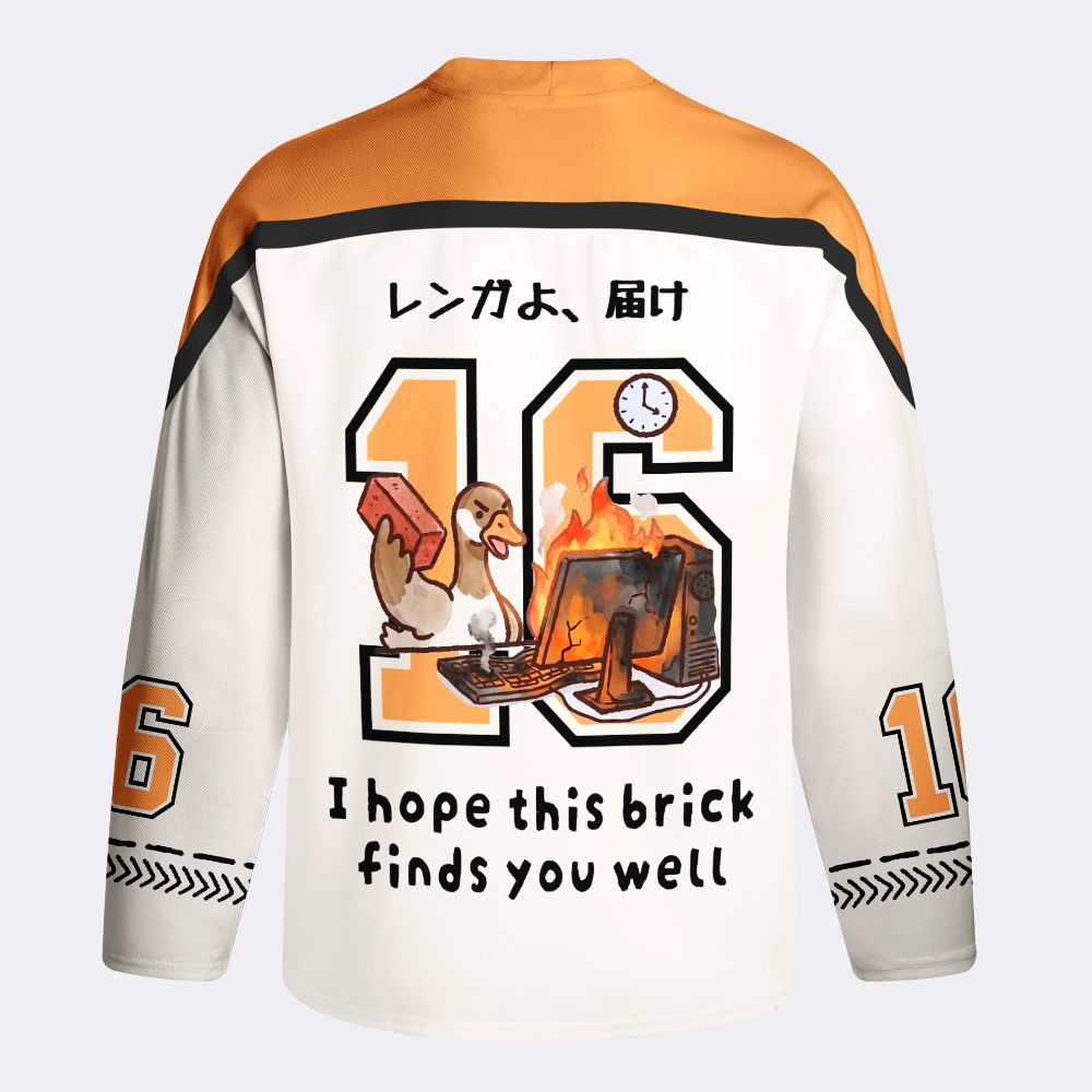 Kyoto-Lion Office Angry Duck Graphic Long-Sleeve Hockey Jersey