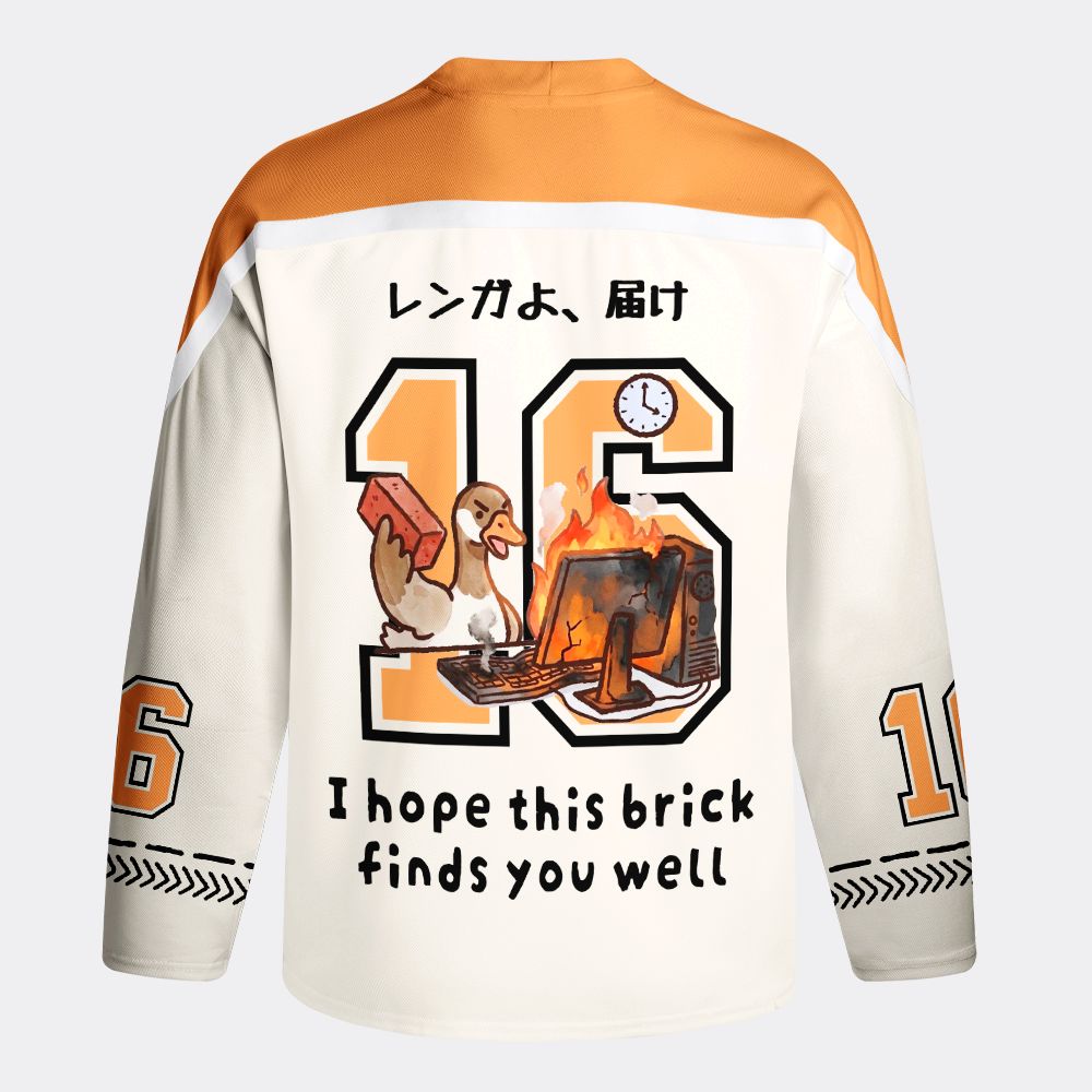 Kyoto-Lion Office Angry Duck Graphic Long-Sleeve Hockey Jersey
