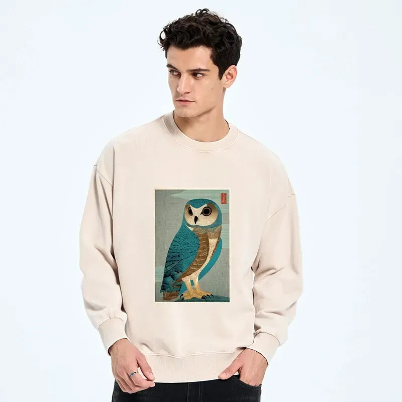 vintage owl woodblock sweatshirt for men